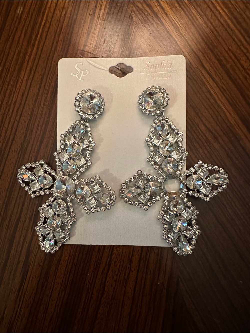 Sophia Cross Crystal Drop Earrings - Silver Clear